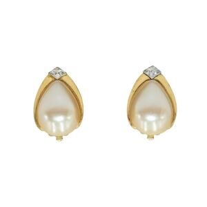 Richelieu Gold Faux Pearl Rhinestone Clip On Earrings Signed